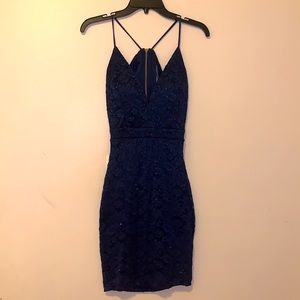 Emerald Sundae Glitter Lace Navy Blue Dress
